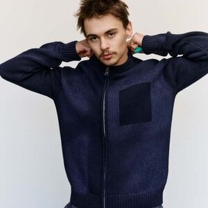 JW Anderson Navy Washed Zip Front Knitted Cardigan